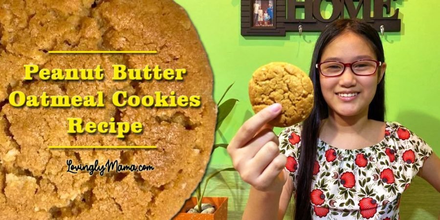 peanut butter oatmeal cookies recipe - baking - homecooking - kitchen experiment - kids - homeschooling - homemade peanut butter - Shawna holding cookie