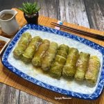 Napa cabbage rolls recipe - vegetable dimsum - dumplings - blue and white ceramic plate