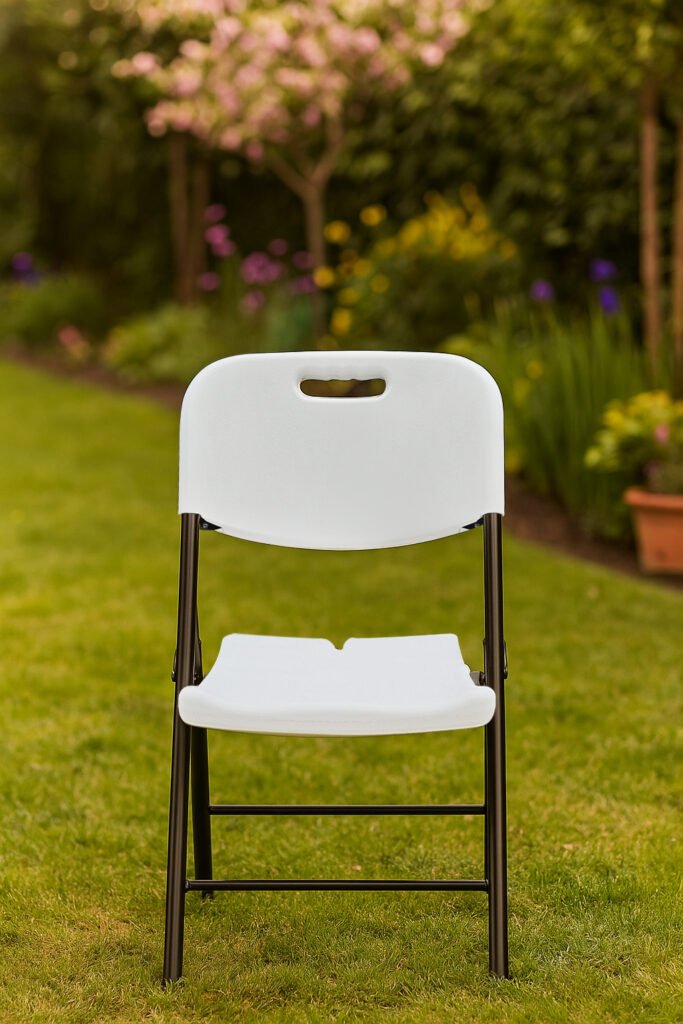 From left to right: Uratex Monoblock Martha Chair, Sofia Barstool, and Aiko Folding Chair