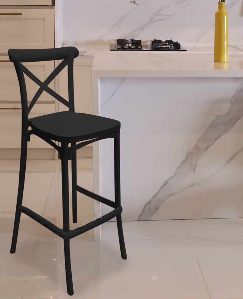 From left to right: Uratex Monoblock Martha Chair, Sofia Barstool, and Aiko Folding Chair