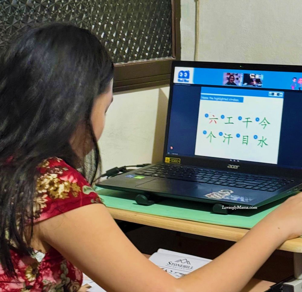 Shane with her online Singapore Math lessons at Hans Language Center.